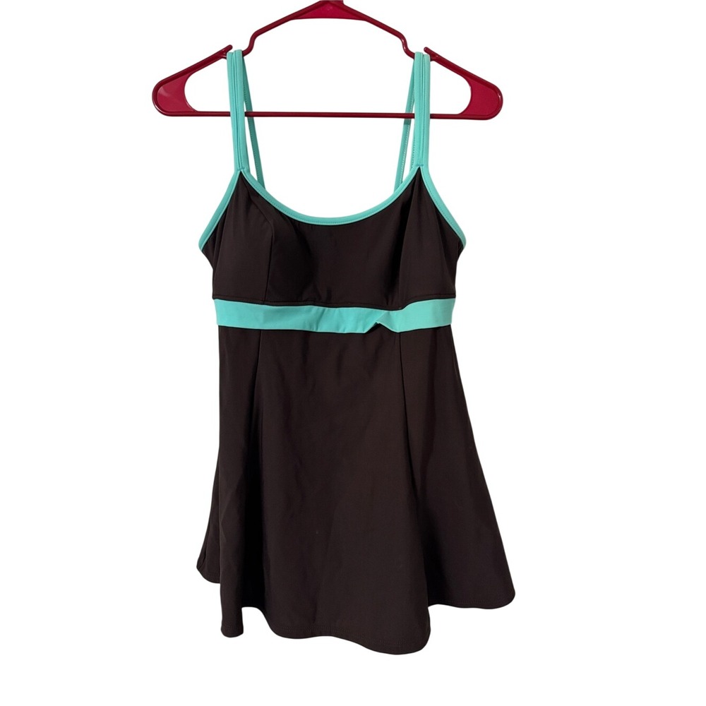 Mainstream Women Brown Turquoise Swim Dress One Piece Swimsuit Size 14